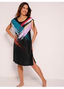 Sommerkleid "Sommerkleid", Damen, Gr. 44/46, Normalgr&ouml;&szlig;en, schwarz, 100% Baumwolle, gemustert, mehrfarbig, kurz, Rundhals, Kleider Sommerkleid