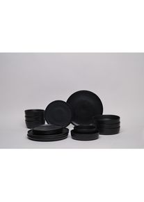 Novel Kombiservice, Schwarz, Keramik, 16-teilig, Uni, 550 ml, Lfgb, lebensmittelecht, Geschirr, Geschirrsets, Kombiservice