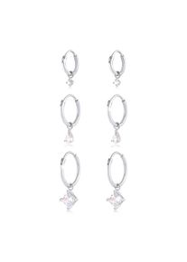 Elli, Damen, Ohrstecker-Set &raquo;Ohrringe Creolen Trio Einh&auml;nger Zirkonia 3er Set 925 Silber&laquo;, Silber, Silber, Funkelndes Ohrring-Set f&uuml;r Frauen