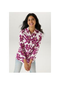 Aniston SELECTED, Damen, Hemdbluse mit malerisch gro&szlig;en Bl&uuml;tendruck, pink-rosa-gelb-schwarz, 44, Bluse mit gro&szlig;en, malerischen Lilien bedruckt - Jedes