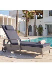 Poly-Rattan Sonnenliege Carrara, Relaxliege Gartenliege Liege, Alu ~ grau, Kissen dunkelgrau