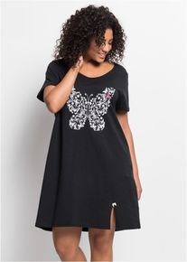 Kort nattskjorte i &oslash;kologisk bomull, svart, st&oslash;rrelse 48/50 (XL), bonprix