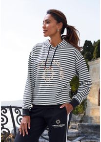 H.I.S. Damen Kapuzenpullover in schwarz gestreift ,Gr&ouml;&szlig;e 32/34, Witt, 60% Baumwolle, 40% Polyester