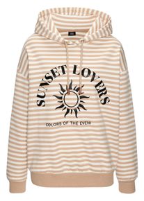 H.I.S. Damen Kapuzenpullover in camel gestreift ,Gr&ouml;&szlig;e 32/34, Witt, 60% Baumwolle, 40% Polyester