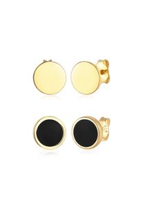 Paar Ohrstecker Kuzzoi "Ohrringe Herren Set Kreis Geo Emaille 925 Silber", gold, Ohrringe, Herren, ohne Stein, Silber 925 (Sterlingsilber), Paar Ohrstecker