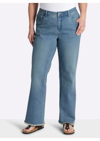 sheego Damen Bootcut-Jeans mit Fransensaum in blue-bleached ,Gr&ouml;&szlig;e 42, Witt, 95% Baumwolle, 3% Polyester, 2% Elasthan