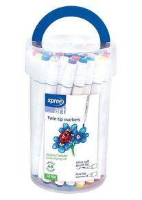SPREE TWIN MARKER 48 colors. Brush/fine tip