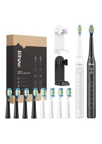Bitvae Elektrische Zahnb&uuml;rste Sonic toothbrushes with tips set and 2 holders D2+D2 (white and black)