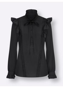 Damen Cr&ecirc;pebluse mit R&uuml;schen am Stehkragen in schwarz ,Gr&ouml;&szlig;e 36, WITT, 100% Polyester