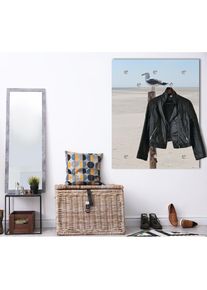 queence, Garderobenpaneel &raquo;Wandgarderobe mit Motiv Foto einer M&ouml;we am Meer inkl. Edelstahlhaken&laquo; 1 Stk. tlg. HD Premium Druck auf Acrylglas, wei&szlig;, 
