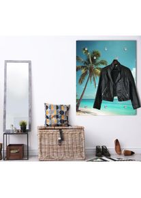 queence, Garderobenpaneel &raquo;Wandgarderobe mit Motiv Foto Palme am Meer inkl. Edelstahlhaken&laquo; 1 Stk. tlg. HD Premium Druck auf Acrylglas, t&uuml;rkis, t&uuml;rkis