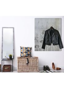 queence, Garderobenpaneel &raquo;Wandgarderobe mit Motiv Grau Blumenwiese inkl. Edelstahlhaken&laquo; 1 Stk. tlg. HD Premium Druck auf Acrylglas, silbergrau, 