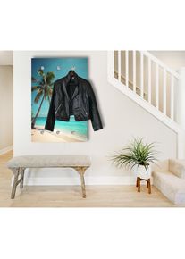 queence, Garderobenpaneel &raquo;Wandgarderobe mit Motiv Foto Palme am Meer inkl. Edelstahlhaken&laquo; 1 Stk. tlg. HD Premium Druck auf Acrylglas, t&uuml;rkis, t&uuml;rkis