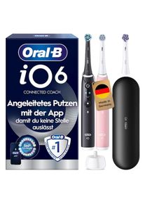 Oral-B, Elektrische Zahnb&uuml;rste &raquo;iO Series 6&laquo; 3 Stk. Aufsteckb&uuml;rsten Doppelpack, 3 Aufsteckb&uuml;rsten, Reise-Etui, Schwarz/Rosa, EINFACHE AUSWAHL aus 5 