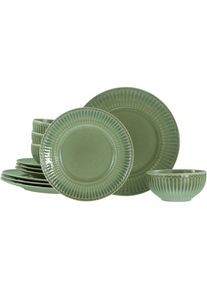 Creatable, Teller-Set &raquo;Celadon, Teller Set 12-tlg.&laquo; Elegantes Stabrelief, Farbverlauf, gr&uuml;n, Steinzeug,