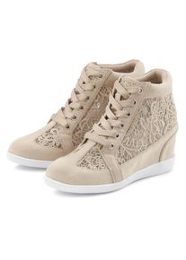 Lascana, Damen, Sneaker &raquo;Freizeitschuh, Keilstiefelette, Stiefelette&laquo; mit innenliegendem Keilabsatz und Spitzendetails, beige, 39, Eleganter Sneaker 