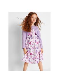 bonprix, Damen, Sommerkleid Set, 3 tlg. f&uuml;r besondere Anl&auml;sse, dreiteiliges Set, aus Baumwolle, Regular Fit, wei&szlig;/flieder floral, 164 - N-Gr, 