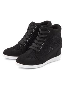 Lascana, Damen, Sneaker &raquo;Freizeitschuh, Keilstiefelette, Stiefelette&laquo; mit innenliegendem Keilabsatz und Spitzendetails, schwarz, 35, Eleganter Sneaker