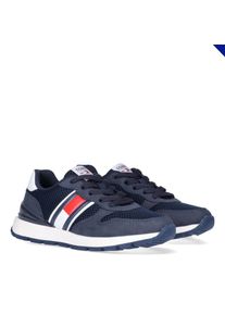 Tommy Hilfiger, Damen, Sneaker Running Sneaker, Schn&uuml;rschuh im Materialmix, blau-wei&szlig;, 35, Schn&uuml;rer mit Kontrastbes&auml;tzen in Tommy Farben