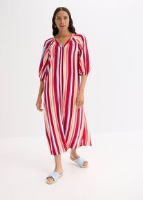 bonprix Sukienka typu kaftan z wiskozy z fakturą we wz&oacute;r w paski, czerwony, 52