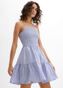 bonprix Tr&auml;gerkleid aus reiner Bio-Baumwolle, blau, Gr.40, Tr&auml;gerkleid aus reiner Bio-Baumwolle mit Volants und Smok, aus 100% Baumwolle