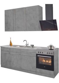 Wiho-K&uuml;chen K&uuml;chenzeile WIHO K&Uuml;CHEN "Chicago, TOPSELLER", grau (k&uuml;che: grau, korpus: betonfarben, arbeitsplatte: canvas grau), B:220cm T:60cm, Komplettk&uuml;chen-Sets, K&uuml;chenzeile, ohne E-Ger&auml;te, Breite 220 cm