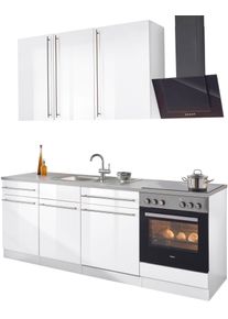 Wiho-K&uuml;chen K&uuml;chenzeile WIHO K&Uuml;CHEN "Chicago, TOPSELLER", wei&szlig; (k&uuml;che: wei&szlig;, korpus: wei&szlig;, arbeitsplatte: canvas grau), B:220cm T:60cm, Komplettk&uuml;chen-Sets, K&uuml;chenzeile, ohne E-Ger&auml;te, Breite 220 cm