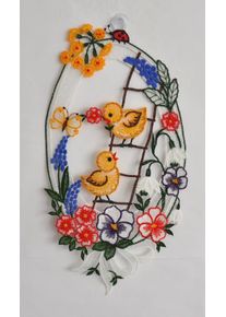 Fensterdekoration Stickereien Plauen "Fensterbild K&uuml;ken auf Leiter", bunt, B:19cm H:36cm T:0,5cm, Polyester, Fensterbilder, Fensterdekoration, Plauener Spitze