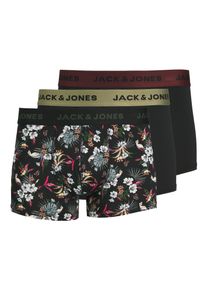 Jack & Jones Trunk JACK & JONES "JACFLOWER aus Microfaserqualit&auml;t und schnelltrocknendem Material", Herren, Gr. XXL, 3 Stk., bunt (flowers, bedruckt, schwarz, helloliv, schwarz, bordeaux), Microfaser, Obermaterial: 90% Polyester, 10% Elasthan, unifarben mit Farbeinsatz, Unterhosen Trunk, unifarben mit Farbeinsatz, modisch, eng anliegend, Microfaser