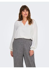 Shirtbluse Only CARMAKOMA "CARMETTA LIFE V-NECK TOP WVN NOOS", Damen, Gr. 44, wei&szlig; (cloud dancer), Web, Obermaterial: 100% Polyester, unifarben, regular fit normal, V-Ausschnitt, B&uuml;ndchen, Blusen Shirtbluse, Kunstfaser, regular fit