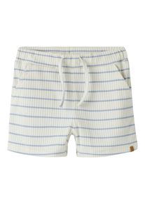 Shorts LIL' ATELIER "NMMKAIL SHORTS LIL", Jungen, Gr. 110, N-Gr, coconut milk stripes:zen blau, Jersey, Obermaterial: 95% Baumwolle, 5% Elasthan, gestreift, normal kurz, Hosen Shorts, Baumwollmischung, regular fit