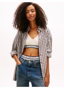 Karobluse Tommy Jeans "TJW OVS CHIECKED SHIRT EXT", Damen, Gr. M (38), beige tartan, Web, Obermaterial: 99% Baumwolle, 1% Elasthan, kariert, regular fit, Blusen Karobluse
