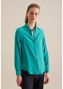 Hemdbluse Seidensticker, Damen, Gr. XL42, blau (t&uuml;rkis), 100% Viskose, unifarben, regular fit, ohne Ausschnitt, Blusen Hemdbluse, 1/1 Kragen Uni