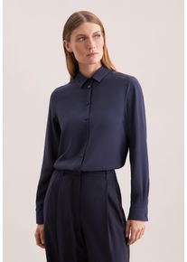 Hemdbluse Seidensticker, Damen, Gr. M (38), blau (dunkelblau), 100% Viskose, unifarben, regular fit, ohne Ausschnitt, Blusen Hemdbluse, 1/1 Kragen Uni