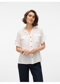 V&eacute;ro Moda Kurzarmbluse VERO MODA "VMBUMPY S/S SHIRT WVN GA NOOS", Damen, Gr. XS, wei&szlig; (snow wei&szlig;), Web, Obermaterial: 100% Viskose, unifarben, regular fit normal, V-Ausschnitt, mit Aufschlag, Blusen Kurzarmbluse, Viskose, regular fit