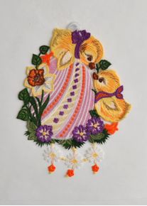 Fensterdekoration Stickereien Plauen "Fensterbild K&uuml;ken", bunt, B:20cm H:27cm T:0,5cm, Polyester, Fensterbilder, Fensterdekoration, Plauener Spitze
