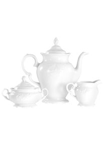 Milch- und Zuckerset Creatable "Frederike Weiss, Kaffeegarnitur 3-tlg.", wei&szlig;, 3, Porzellan, Geschirr-Sets, Milch- und Zuckerset, Klassisch, Zeitlos