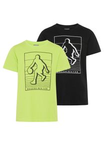 T-Shirt Kidsworld "2er Pack Shirts mit Basketball-Print", Jungen, Gr. 176/182, schwarz, gr&uuml;n, Single Jersey, Obermaterial: 100% Baumwolle, bedruckt, Basic, Rundhals, Shirts T-Shirt, sportlicher Stil, Kurzarm, bedruckt, aus Baumwolle