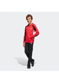 Trainingsanzug adidas Sportswear "SEASONAL ESSENTIALS COLORBLOCK KIDS", Damen, Gr. 128, wei&szlig; (pure ruby, schwarz, wei&szlig;), Obermaterial: 55% Baumwolle, 36% Polyester, 9% Viskose, Sportanz&uuml;ge Trainingsanzug