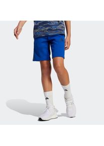 Shorts adidas Sportswear "SEASONAL ESSENTIALS CAMO KIDS", Damen, Gr. 140, N-Gr, bunt (royal blau, multicolor,), Obermaterial: 55% Baumwolle, 36% Polyester, 9% Viskose, Hosen Shorts