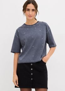 T-shirt 100% coton &agrave; strass - bleu - taille 34/36 (XS) - 100% coton - bonprix
