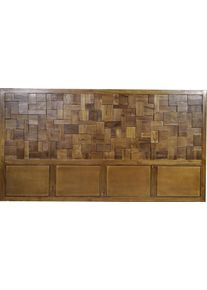 Kopfteil Sit, braun, B:220cm H:120cm T:5cm, Massivholz, Polsterauflagen, Kopfteil, Extravagantes Teak-Mosaikmuster
