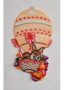 Fensterdekoration Stickereien Plauen "Fensterbild 2 Osterhasen", bunt, B:18cm H:34cm T:0,5cm, Polyester, Fensterbilder, Fensterdekoration, Plauener Spitze