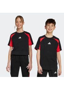 T-Shirt adidas Sportswear "SEASONAL ESSENTIALS COLORBLOCK KIDS", Jungen, Gr. 152, wei&szlig; (schwarz, pure ruby, wei&szlig;), Obermaterial: 100% Baumwolle, normal, Rundhals, Shirts T-Shirt