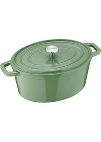 Berndes Br&auml;ter Cocotte B.IRON Gusseisen oval 31 x 24 cm 6 Liter salbeigr&uuml;n INDUKTION, Pfanne + Kochtopf, Weiss, Gr&uuml;n