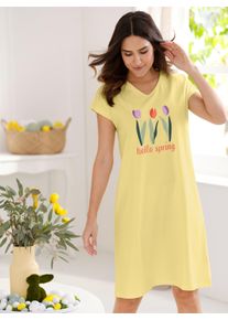 Damen Nachthemd mit platziertem Tulpen-Druck in zitrone ,Gr&ouml;&szlig;e 36/38, WITT, 100% Baumwolle