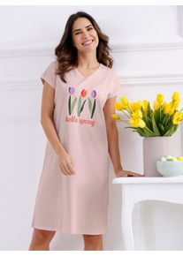 Damen Nachthemd mit platziertem Tulpen-Druck in hellros&eacute; ,Gr&ouml;&szlig;e 36/38, WITT, 100% Baumwolle