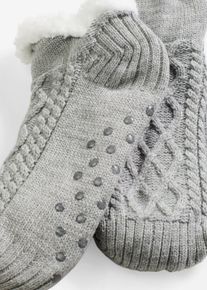 bonprix Női H&aacute;zizokni fonott mint&aacute;val, Teddy-b&eacute;l&eacute;ssel &eacute;s cs&uacute;sz&aacute;sg&aacute;tl&oacute; talppal, sz&uuml;rke, 35-38