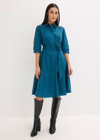 bonprix Hemdblusenkleid mit Spitze und Bindeband, petrol, Gr.54, Charismatisches Hemdblusenkleid mit Eingriffstaschen und Taillenband zum Binden, 72% Baumwolle