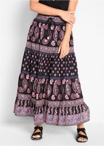 bonprix Długa sp&oacute;dnica z czystej bawełny, czarny, 42